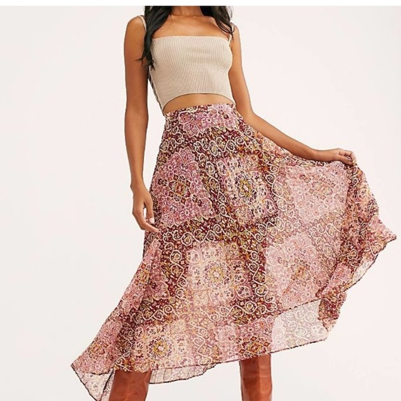 Free People Boho Pleated Midi Skirt - Picture 4 of 5